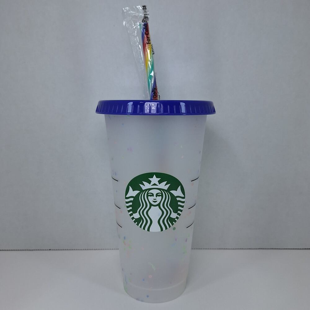 Starbucks 2020 Confetti Color Changing Reusable Cup With Lid And Rainbow Straw